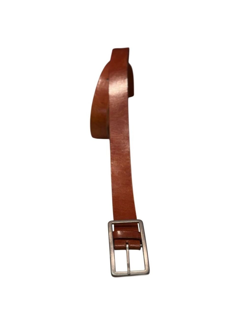 Women's Tan Faux Leather Belt Silver Buckle 48"